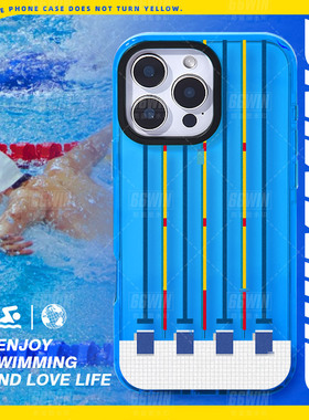 原创游泳主题手机壳适用iPhone16ProMAX游泳池iPhone15Pro/14清凉游泳主题ip13p/12小众创意蓝色荧光软不撞壳