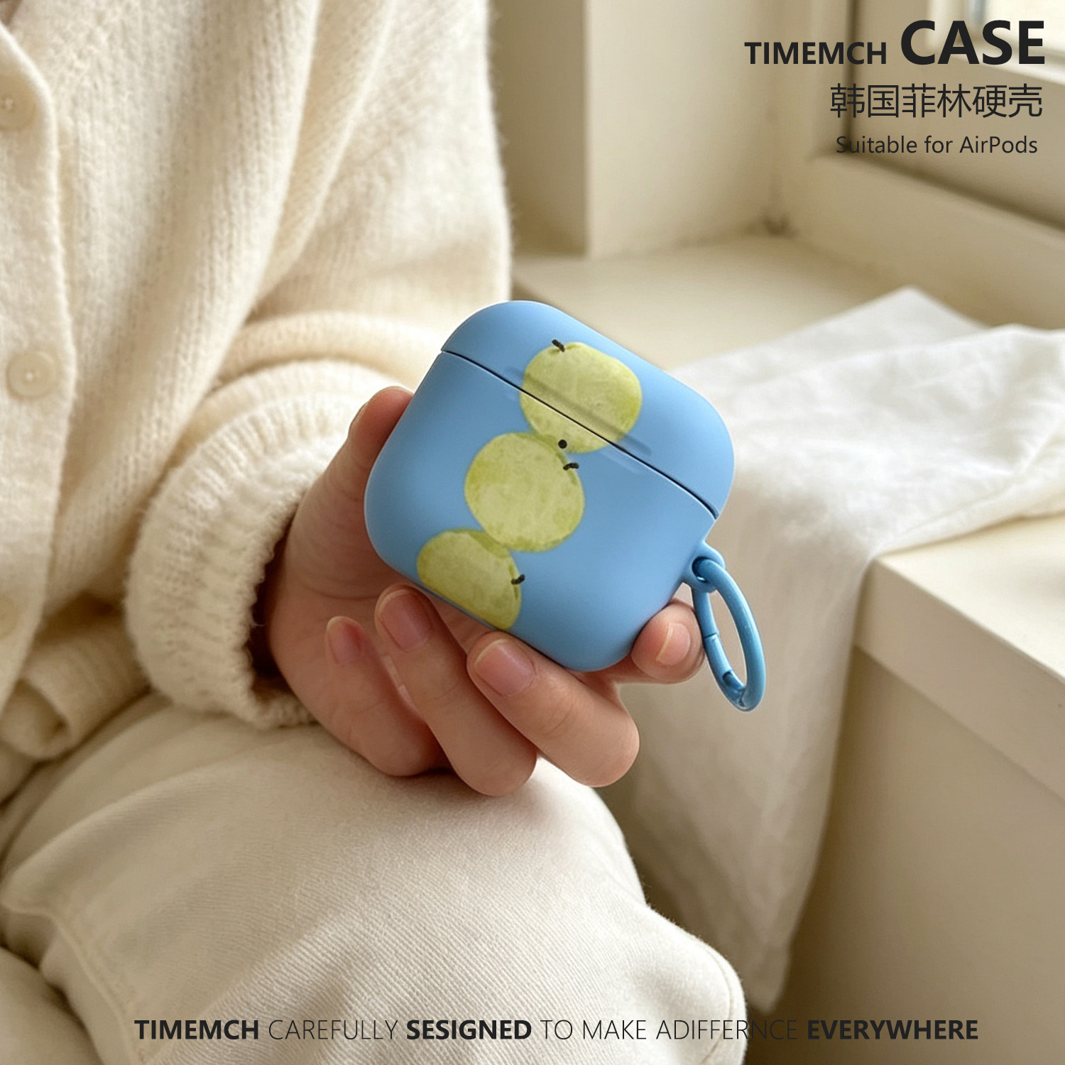 蓝底绿苹果 适用于airpodspro3保护套airpods4保护壳苹果耳机保护套二三四代简约高级感韩国菲林ins小众女
