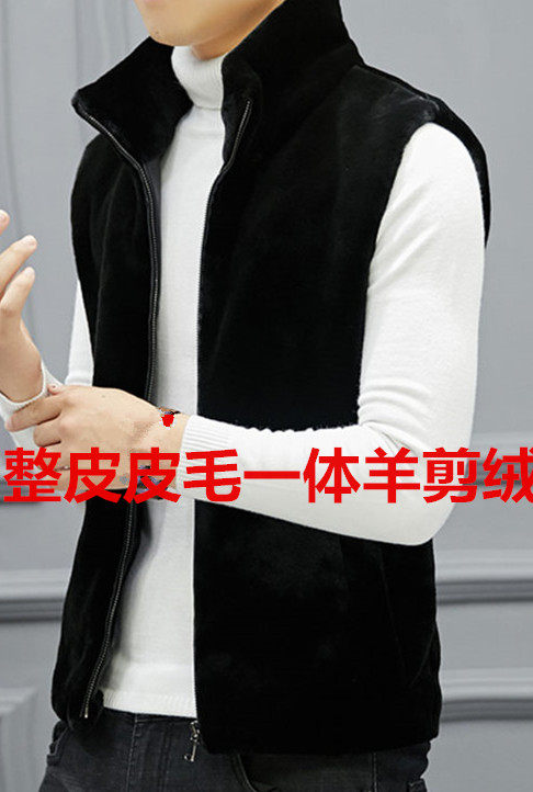 清仓真皮毛一体爸爸保暖羊剪绒皮立领马甲厂家直销假一赔十男款