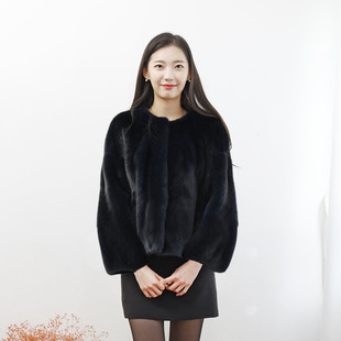 厂家直销清仓黑色短款 獭兔皮毛一体外套大衣真皮草 宽松阔版