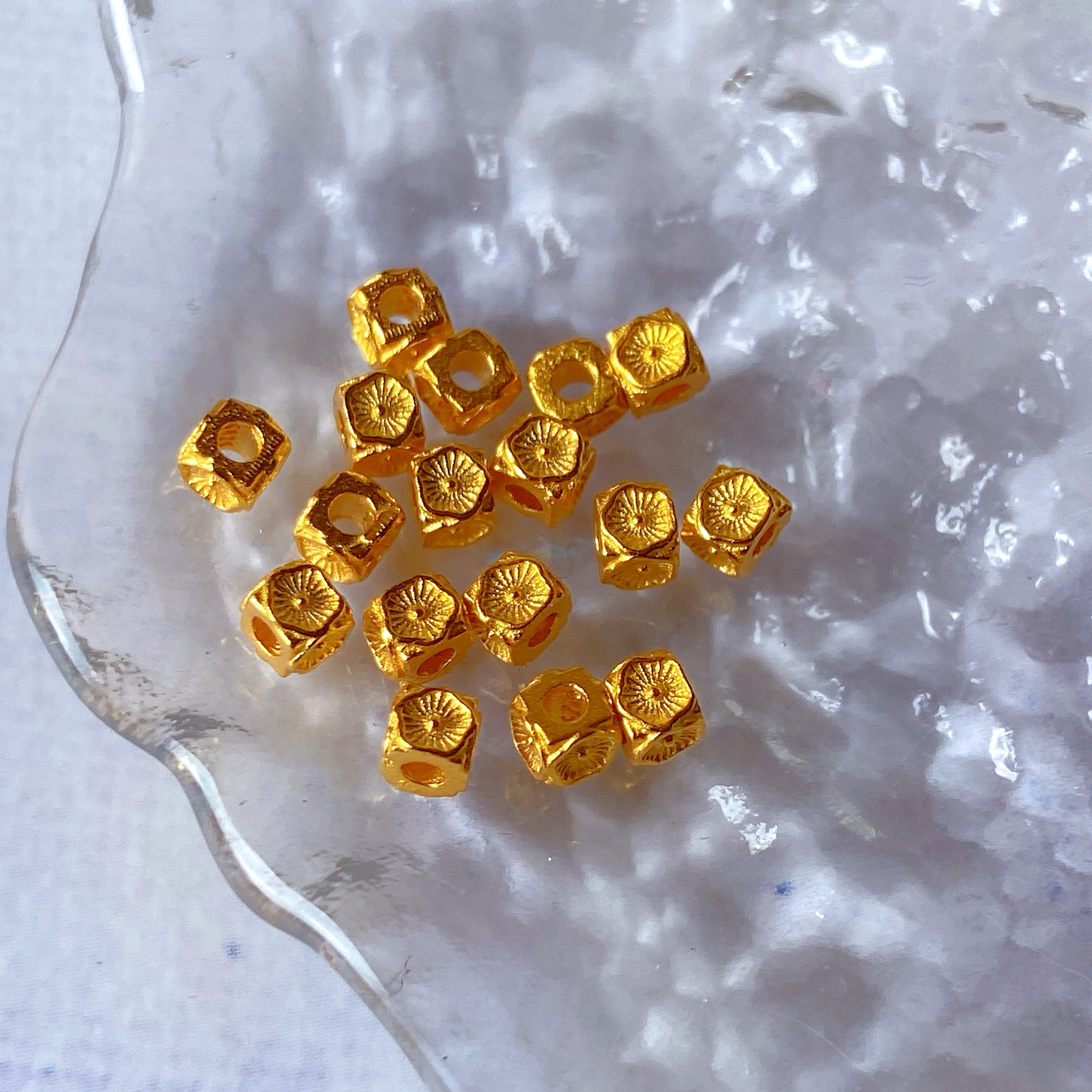 s925银镀金隔珠diy手链项链配件大孔小花方形珠手工原创串珠配饰