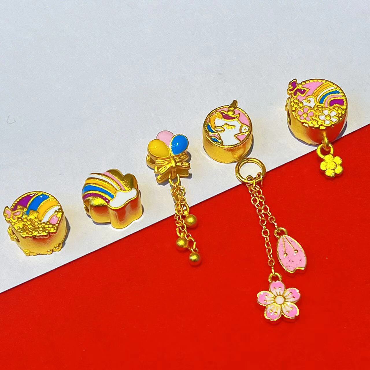 全新古法沙金彩虹系列配饰diy手链项链配珠大孔隔珠彩色吊坠保色