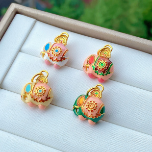 强保色古法沙金diy配件万象大吉吊坠烧蓝小象吉象如意手链挂饰女