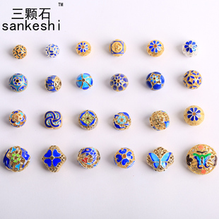 新款diy饰品配件  掐丝合金银景泰蓝隔珠 配珠 白铜滴油复古
