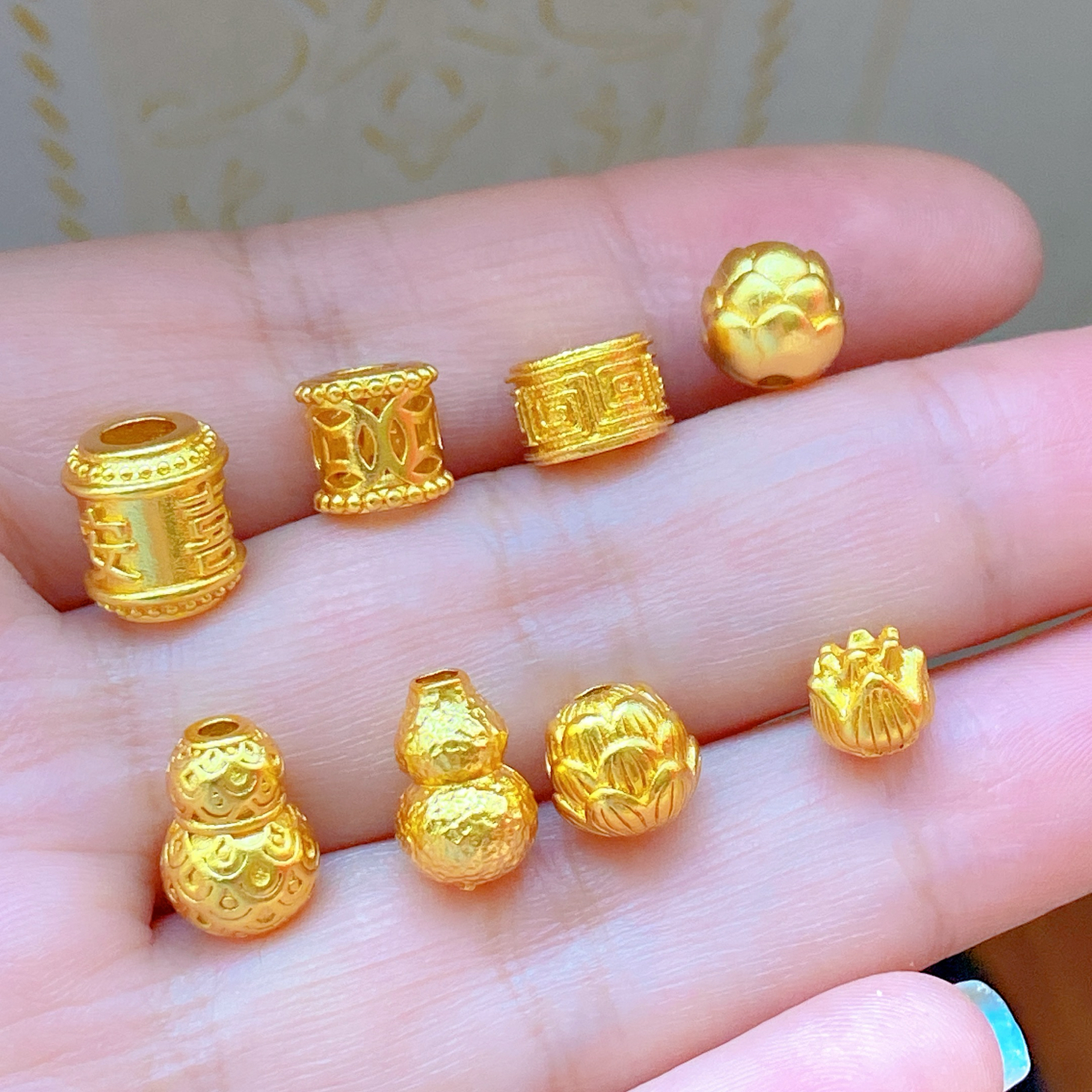 精工版古法沙金配件桶珠葫芦算盘转运珠DIY手链项链配饰大孔钱币