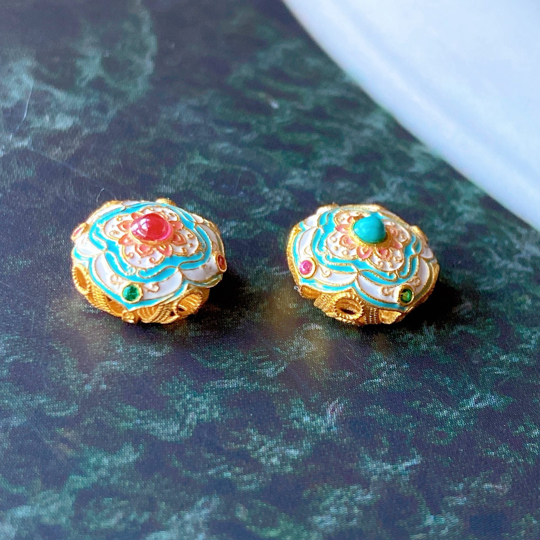 古法s925银镀金配件烧蓝隔珠国风款diy手串项链小花豆豆背云纯银