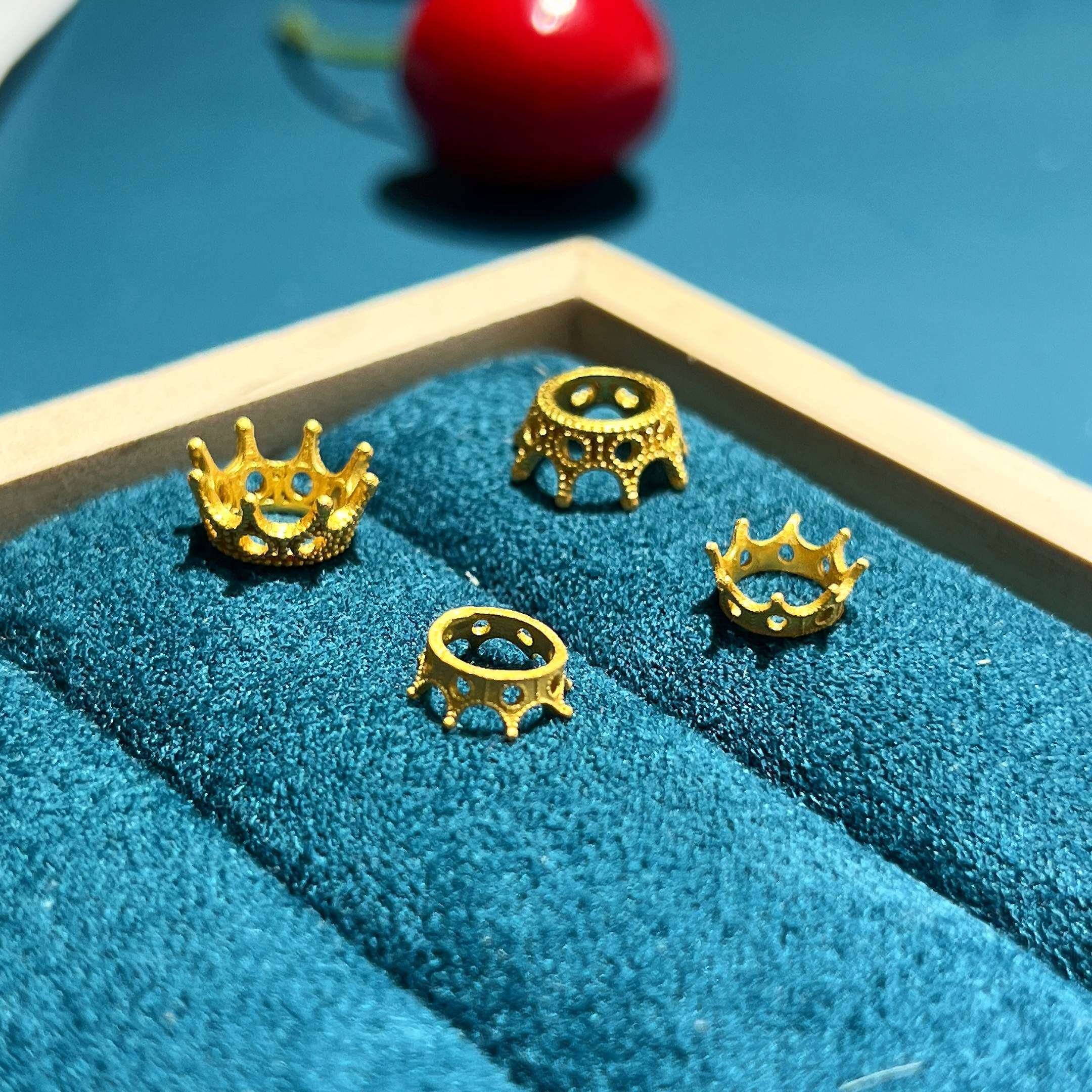 全新S925银镀金皇冠古法银手链配饰diy手工配件大孔隔珠纯银饰品