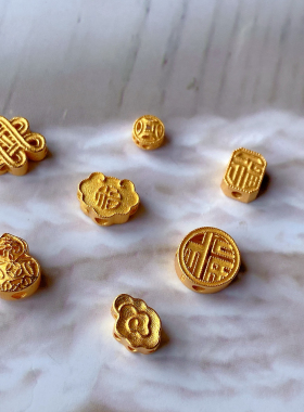 s925银镀金葫芦祥云隔珠配件diy手串项链配饰纯银大孔福字钱币