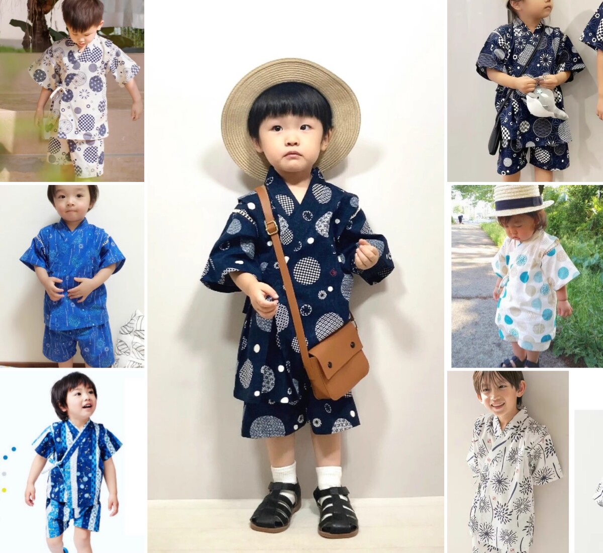 包邮外贸男童纯棉甚平套装和服浴衣和风家居服睡衣汗蒸服夏日烟火