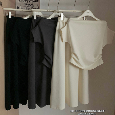 HFR2024年夏季新款气质简约设计感小众斜肩舒适空气层套装裙女