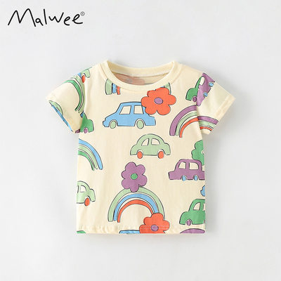 malwee男童装夏季新款欧美中小童洋气圆领印花上衣儿童T恤衫短袖