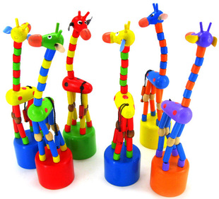 木质儿童益智宝宝玩具弹簧摇摆可爱小动物摆件摇滚长颈鹿木桶拇指
