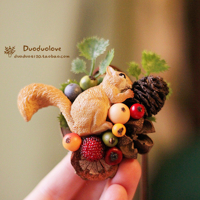 森林系日系手工复古小清新仿真浆果永生花复古大松鼠胸针发饰项链