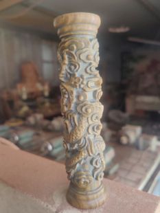 绿檀盘龙柱手把件雕刻盘工艺品居家桌摆日常观赏品文玩小物件