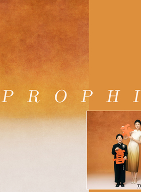 新一家三口全家福橙色油画拍照背景布渐变橙黄国风喷绘油画背景