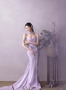 新款影棚婚纱拍照油画摄影背景布室内高级紫色渐变油画拍照背景纸