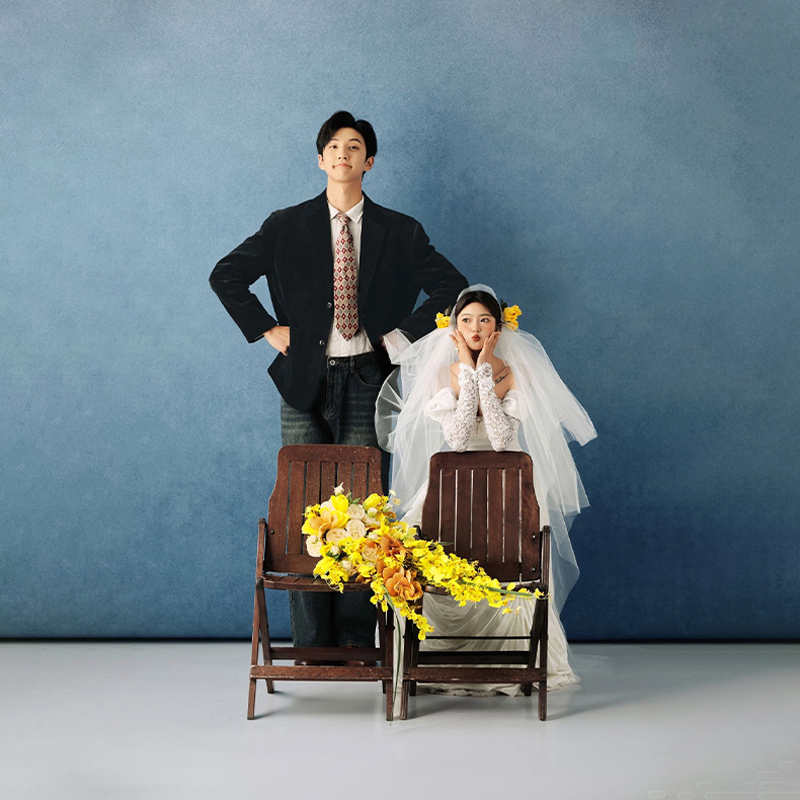 影棚婚纱拍照蓝色纹理油画摄影背景布室内高级婚纱写真拍照背景纸