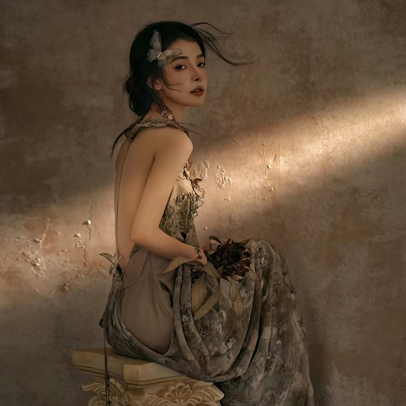 斑驳棕色墙面油画布拍照背景纸婚纱油画摄影背景纸高级复古背景纸