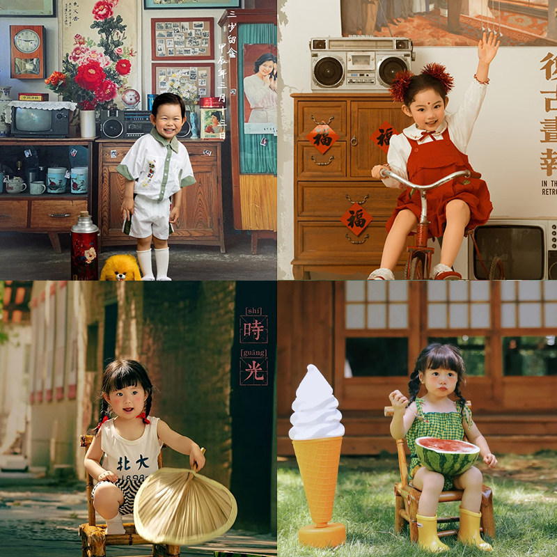 胶片风复古怀旧民国儿童拍照背景纸宝宝写真儿童摄影夏日写真背景
