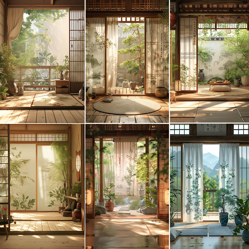 影楼新中式庭院写真背景布国风直播摄影背景纸汉服古装写真背景布