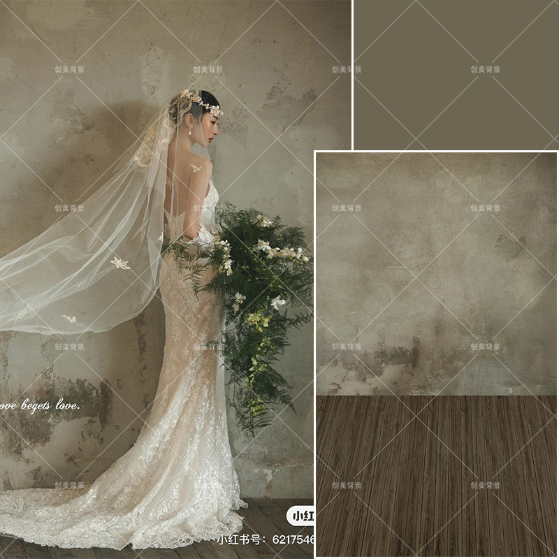 影楼婚纱斑驳水泥墙背景纸破旧墙面影棚商拍油画肌理婚纱背景布