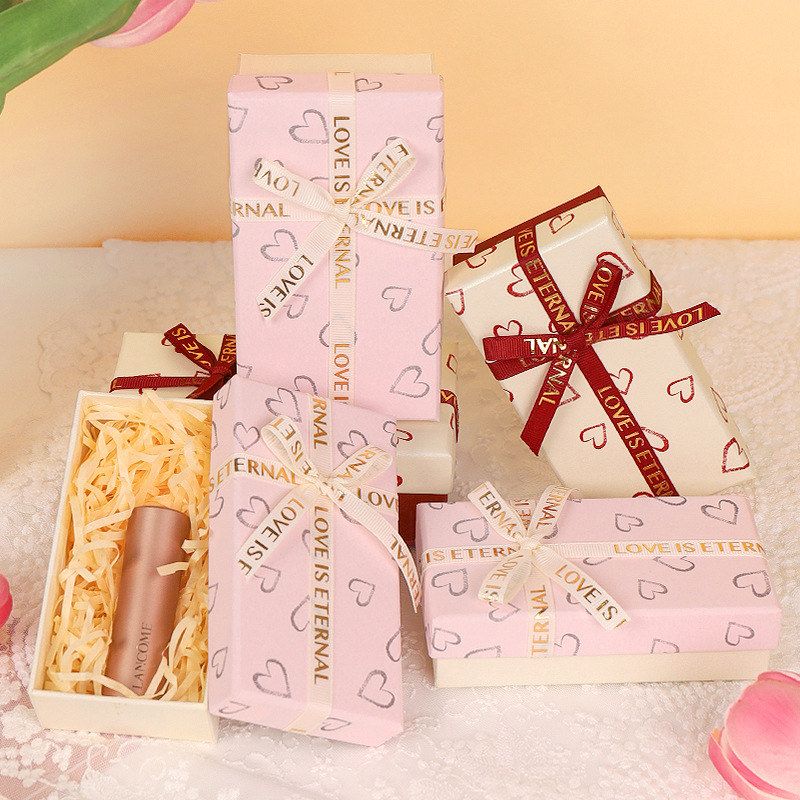 新款小礼盒精美口红香水包装盒送女友首饰盒天地盖蝴蝶结盒现货