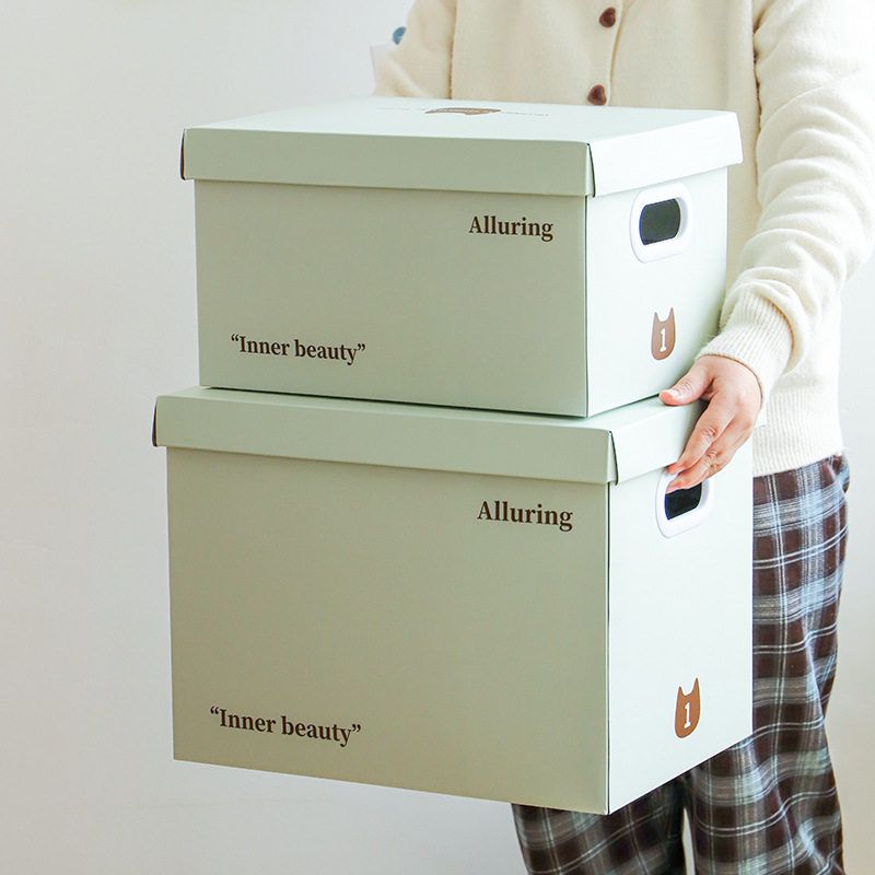 纸制加厚带盖收纳箱收纳纸盒文件箱零食收纳箱家用折叠衣物整理箱