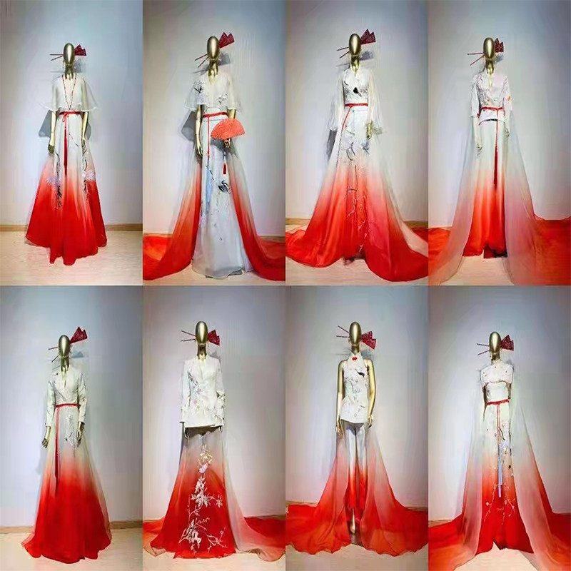 女士长款粉色渐变复古长裙惊梦主题走秀年会房地产晚礼服服装租赁