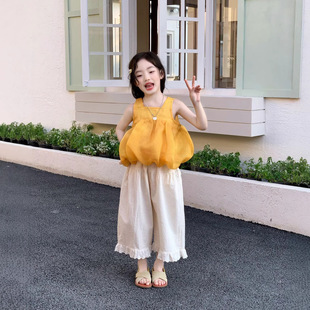 蓬蓬花苞上衣花边阔腿裤 GLP 无袖 女童洋气时尚 KISS韩系童装 26夏季