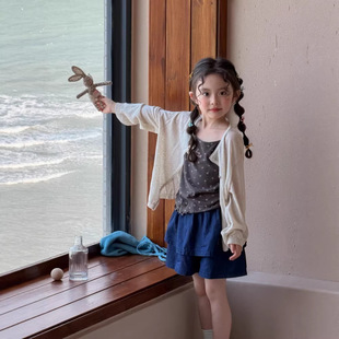GLP 26夏女童气质百搭针织防晒开衫 碎花吊带蛋糕裙裤 KISS韩系童装