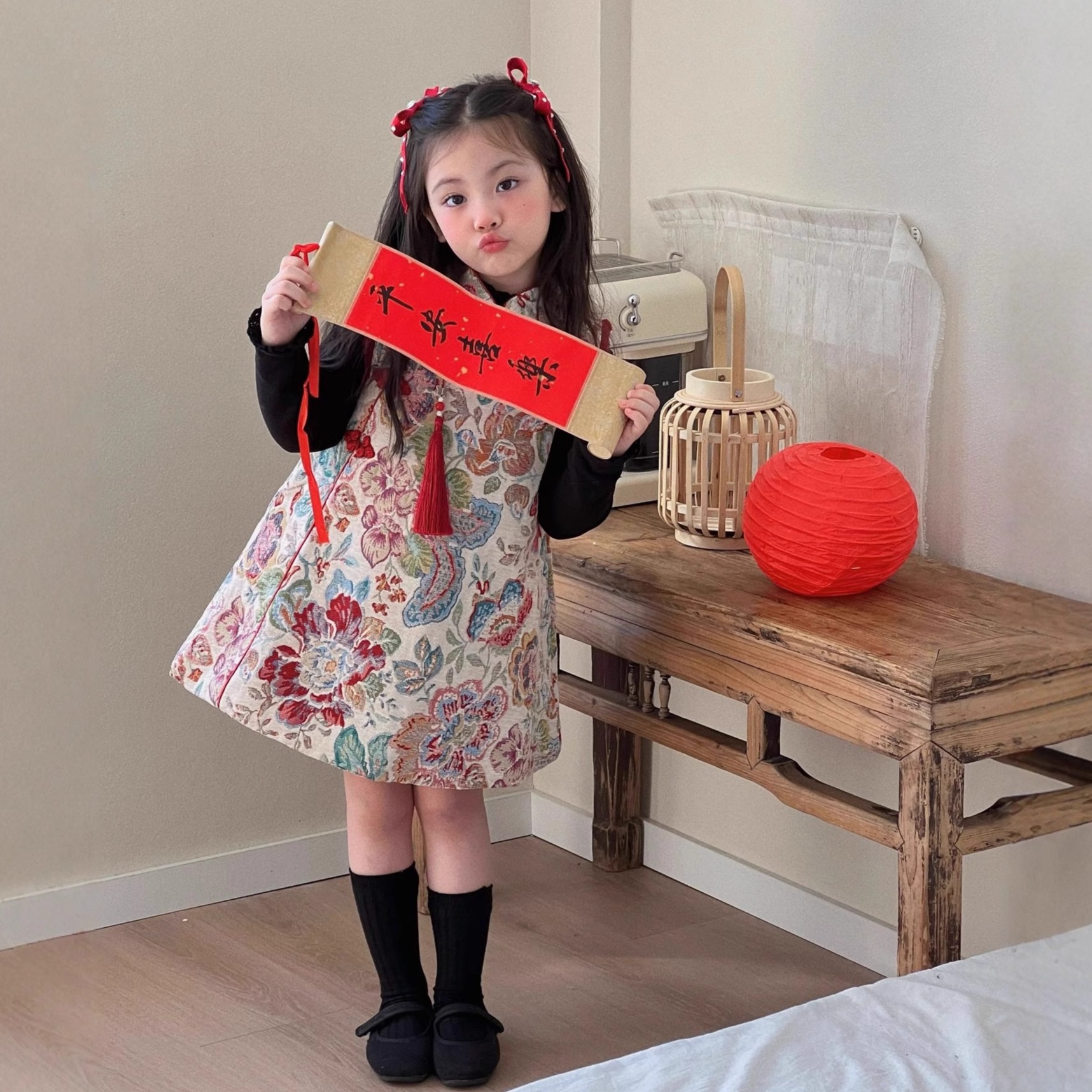 拜年中式唐装女童旗袍连衣裙夹棉