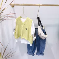 Летний трикотажный свитер подходит для мужчин и женщин, детский жилет, мультяшный лонгслив, детская одежда, с вышивкой