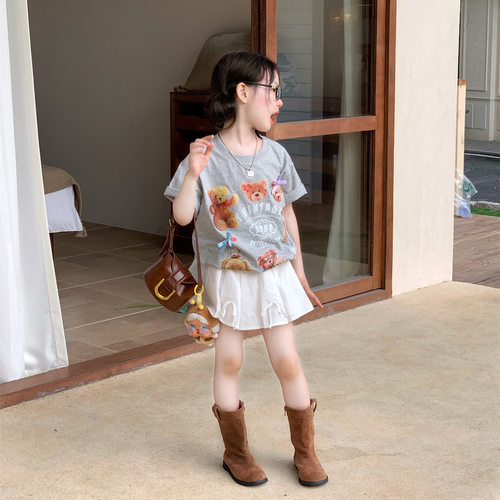 韩系女童小熊宽松短袖T恤蝴蝶裙