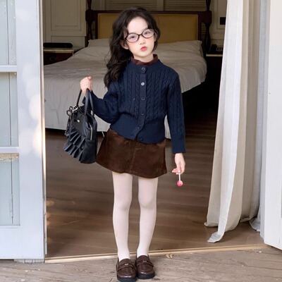 英伦学院风女童加厚针织开衫