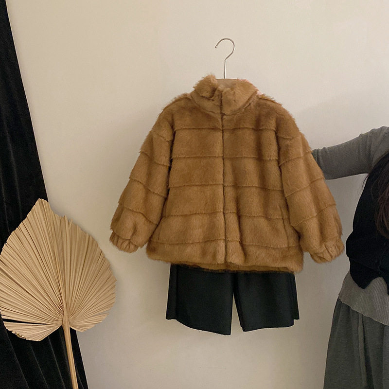 GLP KISS韩系童装韩版女童高级感洋气加厚加厚仿皮草毛毛外套皮裤