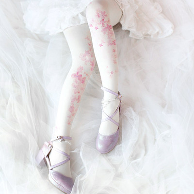 lolita复古樱花袜子外穿连裤袜