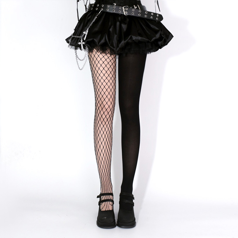 暗黑系个性独特不对称拼接渔网袜