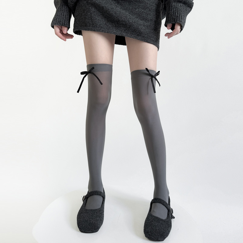 日系JK天鹅绒蝴蝶结高筒袜过膝袜