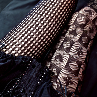 洛丽塔暗黑甜酷渔网连裤袜 Lolita马戏团扑克AB不规则镂空打底袜