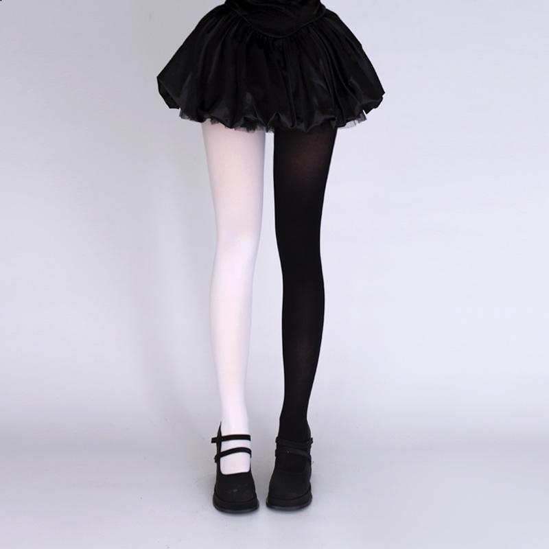 Y2K千禧个性纯色拼接打底连裤袜