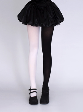 甜酷Lolita不对称天鹅绒连裤袜 Y2K千禧个性纯色AB拼接打底袜丝袜