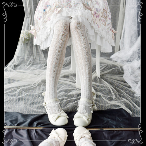 洛丽塔lo娘镂空连裤袜萝莉少女lolita花嫁白蕾丝竖条纹打底袜丝袜 - 封面