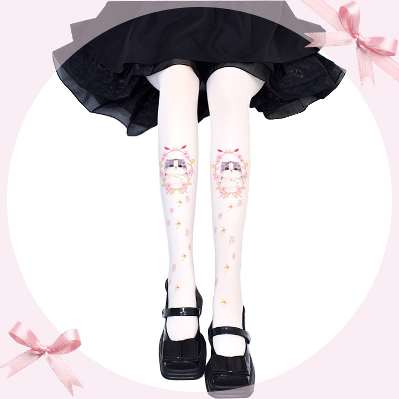 Lolita洛丽塔可爱软萌猫咪印花连裤袜少女萝莉白丝袜lo外穿打底袜,女士内衣/男士内衣/家居服,连裤袜/打底袜,淘宝优惠券,粉丝福利购,淘宝优惠卷