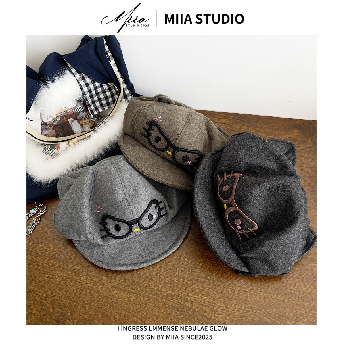 y2k日系可爱眼镜kitty猫咪耳朵八角鸭舌帽女秋冬贝雷帽甜美报童帽,服饰配件/皮带/帽子/围巾,帽子,淘宝优惠券,粉丝福利购,淘宝优惠卷