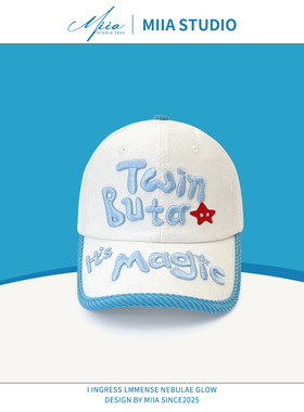 蓝白棒球帽韩系立体刺绣字母灯芯绒棒球帽子百搭显脸小鸭舌帽遮阳