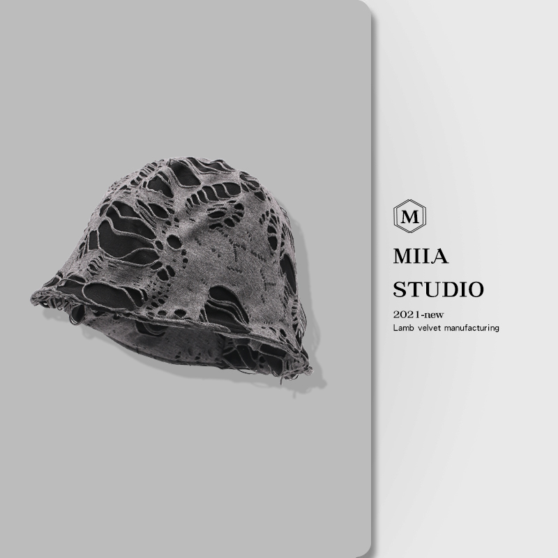 日本小众暗黑系夸张破洞水桶帽