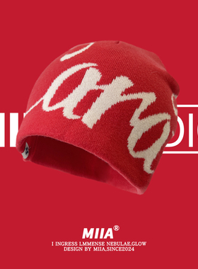 美式字母提花街头针织帽户外嘻哈潮牌双面戴护耳毛线帽百搭显脸小