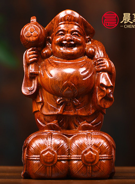 花梨木大黑天财神佛像摆件黑财神