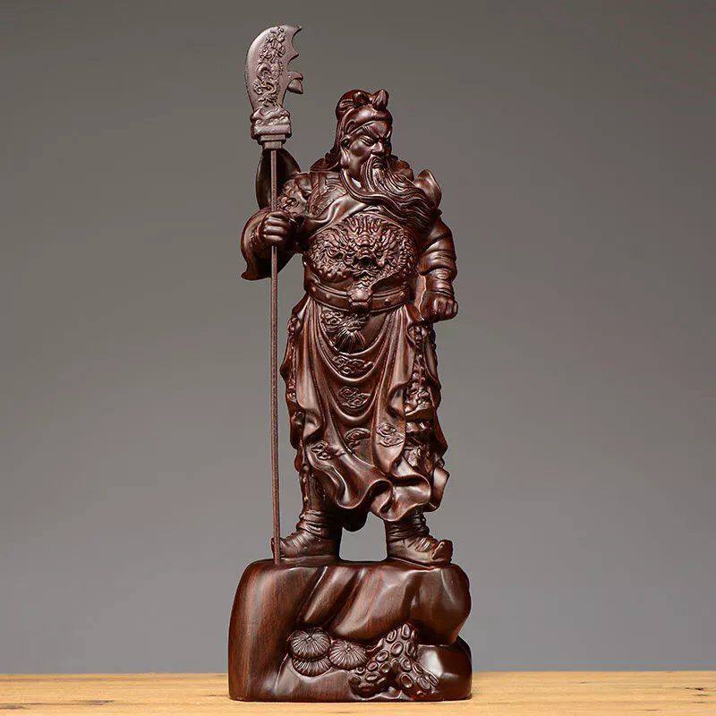 黑檀木雕关公佛像摆件实木雕刻大号武财神像家居客厅装饰开业送礼