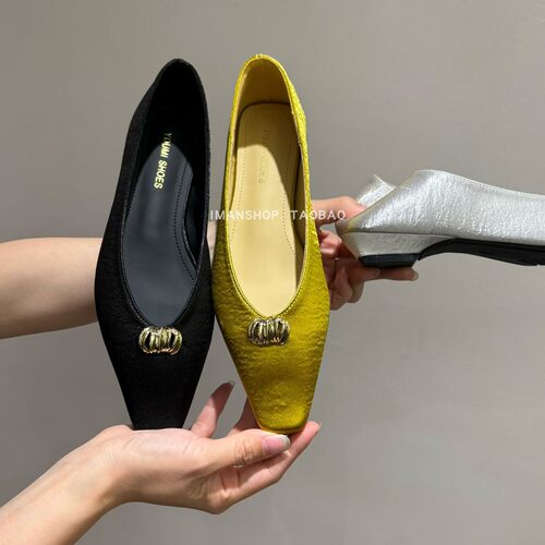 2026NEW SPRING韩系缎面方头浅口粗跟软底鞋通勤鞋百搭舒适女鞋